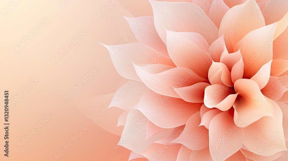 Poster floral illustration abstract background concept. soft peach flower petals creating a serene and eleg
