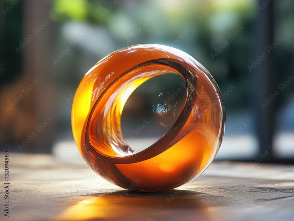 Poster a close-up view of a glass object on a table, suitable for use in still life photography or product 