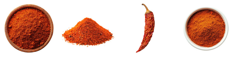 Closeup of Vibrant Red Paprika Spice Powder in Wooden Bowls Placed on a Rustic Wooden Table Highlighting the Flavorful and Aromatic Culinary Ingredient