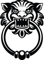 Creative and stylish Animal head door knocker vector illustration, Animal head door knocker silhouette and line art vector design