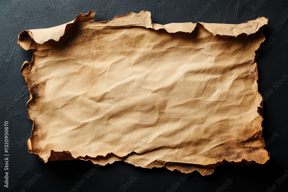 Poster old paper scroll resting on a dark surface for antiquing