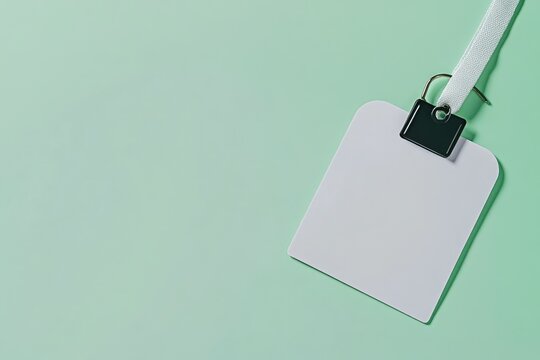 Blank white name tag on mint green background