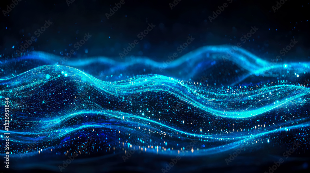 Aufkleber electric blue data stream: abstract network flow with light particles for tech backgrounds