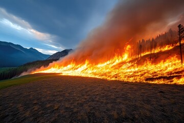 Fototapeta premium Wildfire Spreads Across National Park Landscape