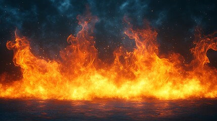 Fototapeta premium Fiery orange and yellow flames flickering with glowing heat against a black background