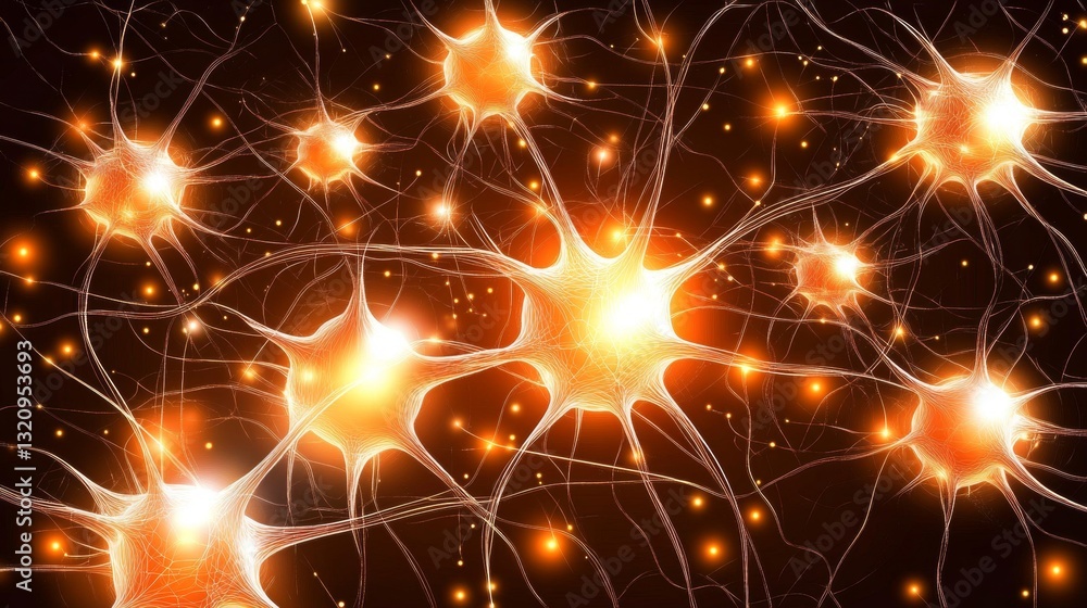 Poster glowing golden network, interconnected nodes and edges, vector design on black background