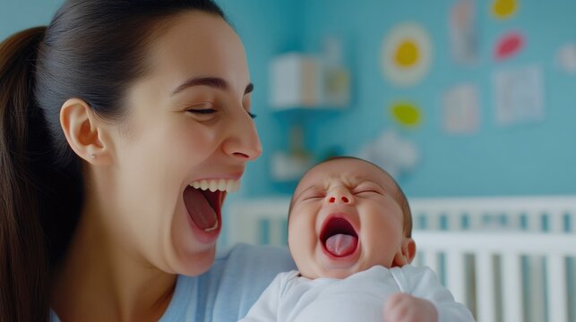 Mother gazing at her smiling newborn baby lovingly