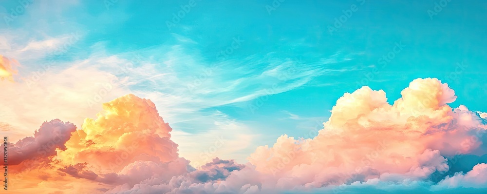 Poster Pastel color illustration abstract background idea. A stunning sunset with colorful clouds creating a serene and dreamy atmosphere.