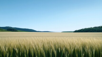 Obraz premium Endless fields under bright blue sky create serene landscape, in