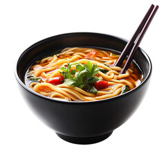 A Bowl of Japanese Udon Thick Wheat Noodles Isolated on Transparent Background