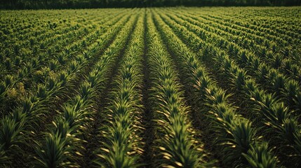 Agricultural Harmony, Verdant Rows of Crops Stretching to the Horizon