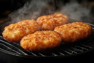 Crispy Breaded Chicken Cutlets on Grill - Perfect for Culinary and Cooking Design