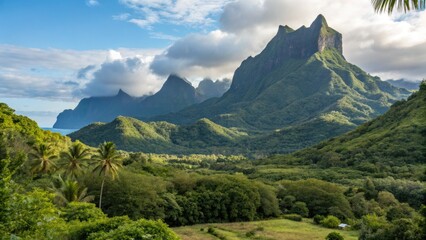 Naklejka premium Tahiti Fashion Photography: Tuauru Valley, Mount Aorai, French Polynesia - Stunning Mountain Landscape