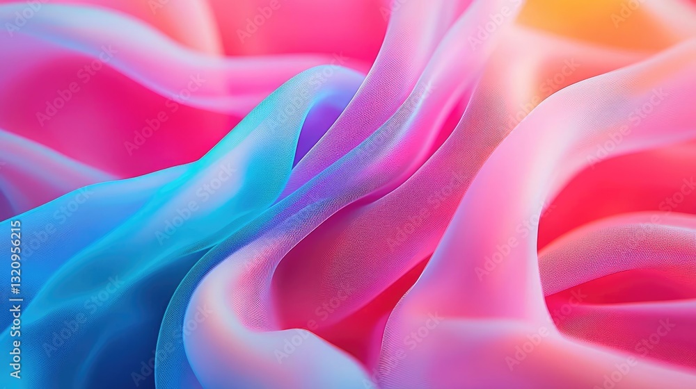 Poster Vibrant color art abstract background concept. Abstract flow of colorful silk fabric creating a beautiful gradient of pink and blue.