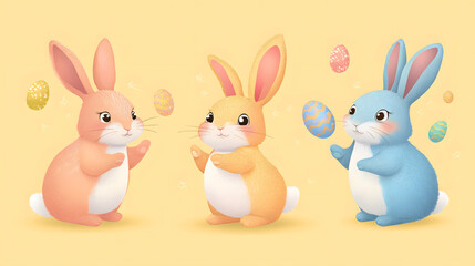 Obraz premium Colorful vector Easter bunny illustrations with fun, creative poses and pastel tones.