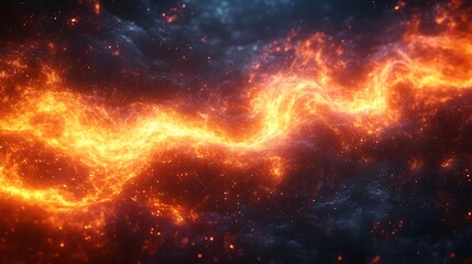 Fototapeta premium Bright and glowing fire flames twisting and curling on a dark black surface