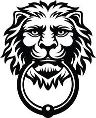 Creative and stylish Animal head door knocker vector illustration, Animal head door knocker silhouette and line art vector design