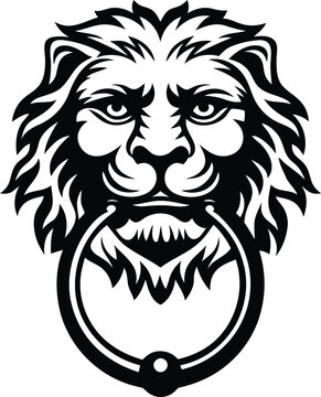 Creative and stylish Animal head door knocker vector illustration, Animal head door knocker silhouette and line art vector design
