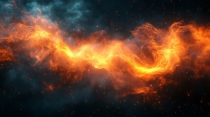 Bright flames with glowing warmth swirling against a deep black surface