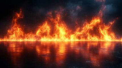 High-energy fire flames with bright glowing edges rising on a black backdrop