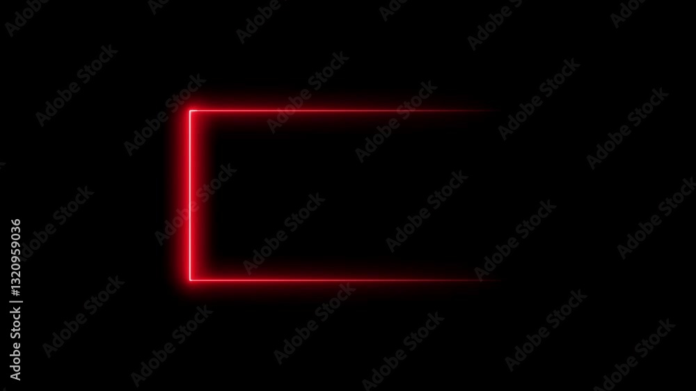 Poster abstract neon glowing rectangle line border frame red color animation on black background.