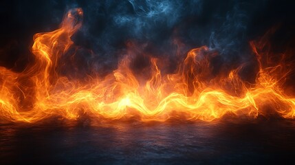 Intense glowing fire flames curling upwards with warmth on a black background
