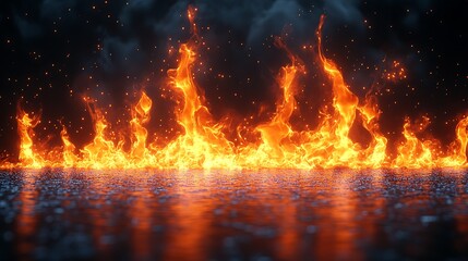 Vivid and glowing fire flames flickering in bright orange and yellow tones on a black background