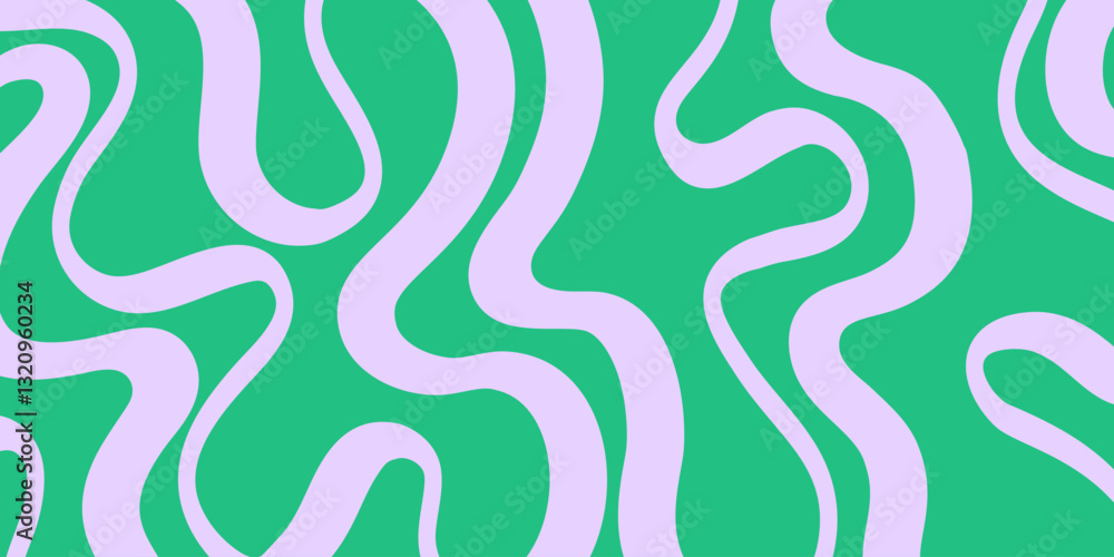 Fototapete Cool Abstract Psychedelic Groovy Pattern Art. Y2k Trippy Texture Vector Design. Wavy Background.