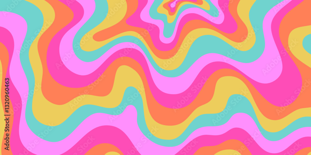 Poster Cool Y2k Abstract Colorful Wavy Texture Vector Design Art. Groovy Psychedelic Rainbow Pattern. Trippy Pop Art illustration.