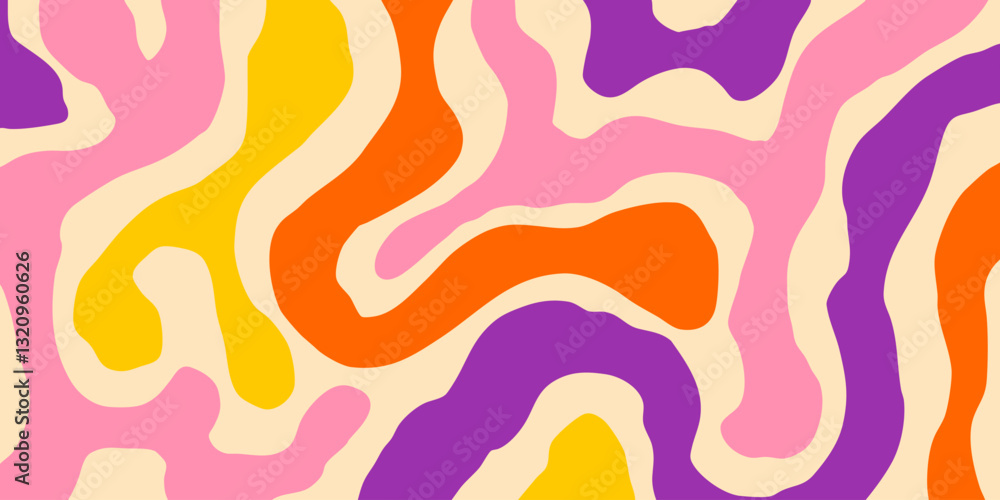 Poster Cool Y2k Abstract Colorful Wavy Texture Vector Design Art. Groovy Psychedelic Rainbow Pattern. Trippy Pop Art illustration.
