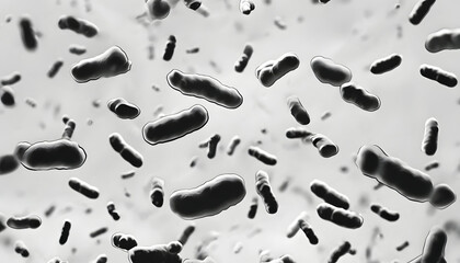 Black And White Drawing Of Floating Bacteria, Microscopic Bacterial Particles In Air or in the human body