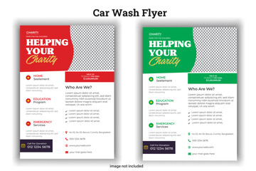 Charity Flyer it color is red and green Flyer design template for lawn and gardening services. Design of a poster leaflet for gardening and tree services. Template for lawnmower flyers Lawn care socia