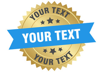 your text. your text round blue and gold label isolated on transparent background