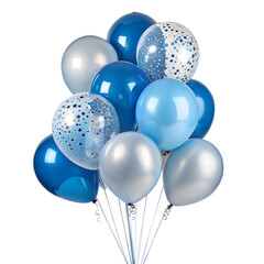 blue and silver balloons bunch festive party decoration isolated on white background png