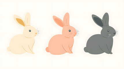 Obraz premium Cute and minimalistic vector illustrations of Easter bunnies in soft pastel shades.