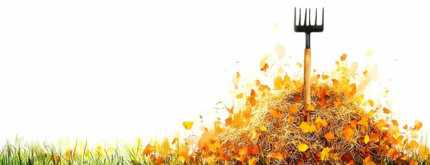 Autumn leaves, garden fork, fall cleanup