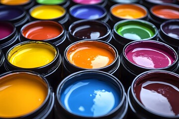 Fototapeta premium Colorful Paint Cans Displaying a Spectrum for Artistic and Design Inspiration