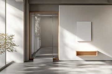 Obraz premium Modern minimalist interior with natural light and a blank canvas