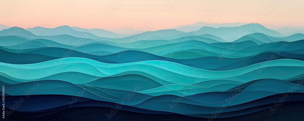 Poster Waterscape abstract background idea. Abstract waves create a soothing and tranquil atmosphere in vibrant shades of blue.