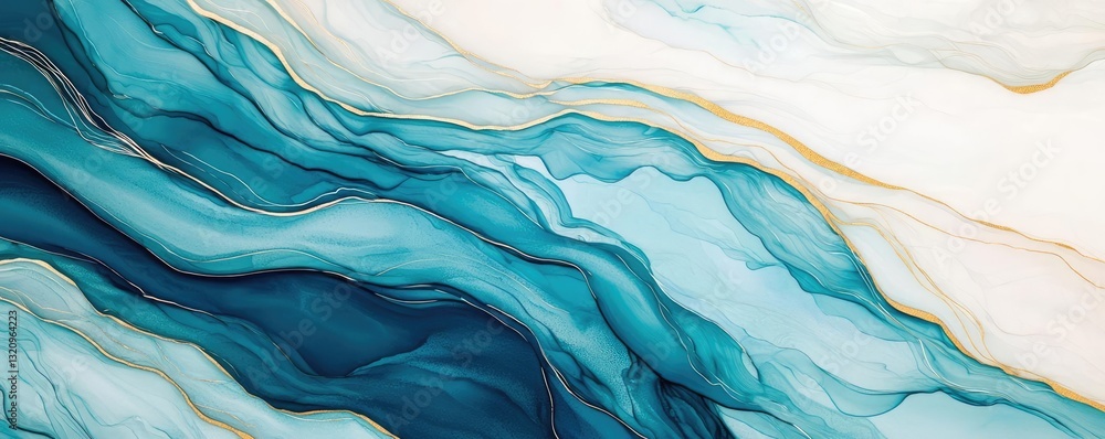 Poster Waterscape abstract background idea. Abstract fluid art showcasing flowing waves in tranquil blue and soft cream hues.