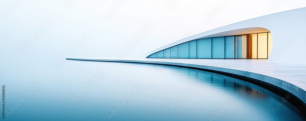 Poster Waterscape abstract background idea. A minimalist architectural design with smooth lines and expansive glass surfaces.
