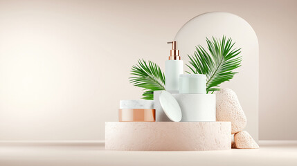 Copy Space Banner with Skin Care Cosmetics for Advertising and Design