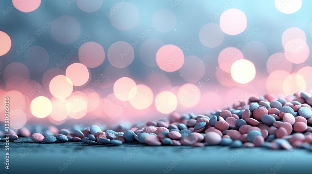 Poster pastel color illustration abstract background idea. colorful candy particles scattered with a dreamy