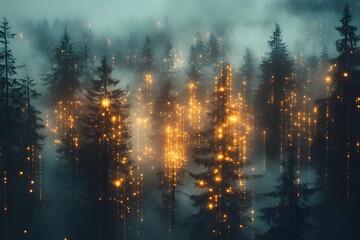 Obraz premium Enchanted Forest at Dusk with Mystical Glowing Lights