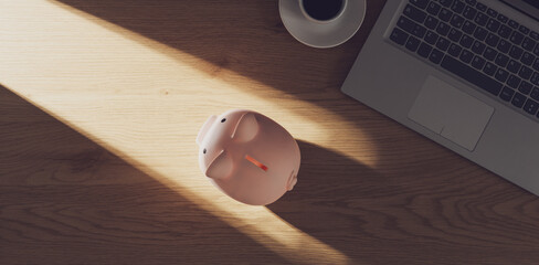 Piggy bank on a office desktop