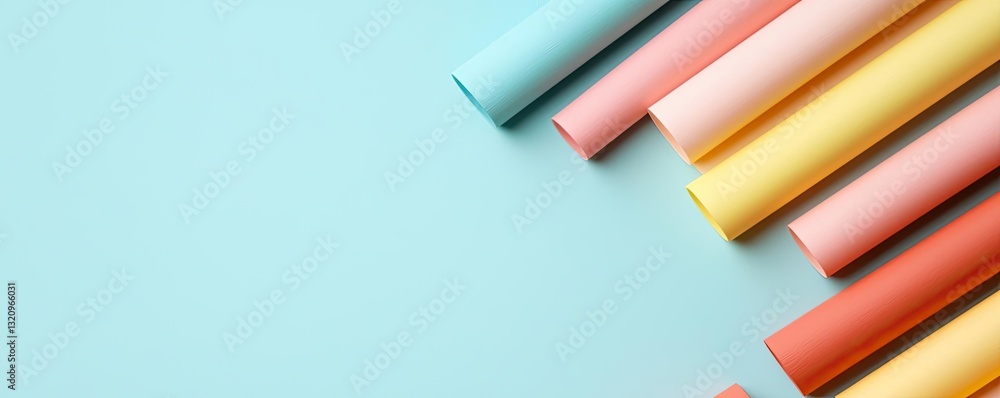Poster pastel color illustration abstract background idea. vibrant pastel-colored paper rolls arranged on a