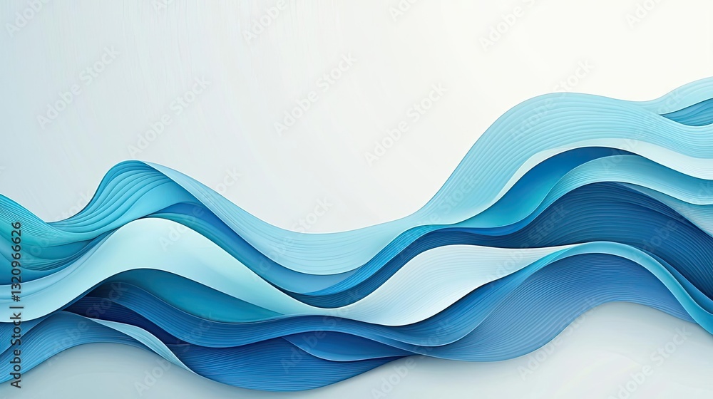 Poster Waterscape abstract background idea. Abstract waves in blue tones create a calming and modern visual effect for design.