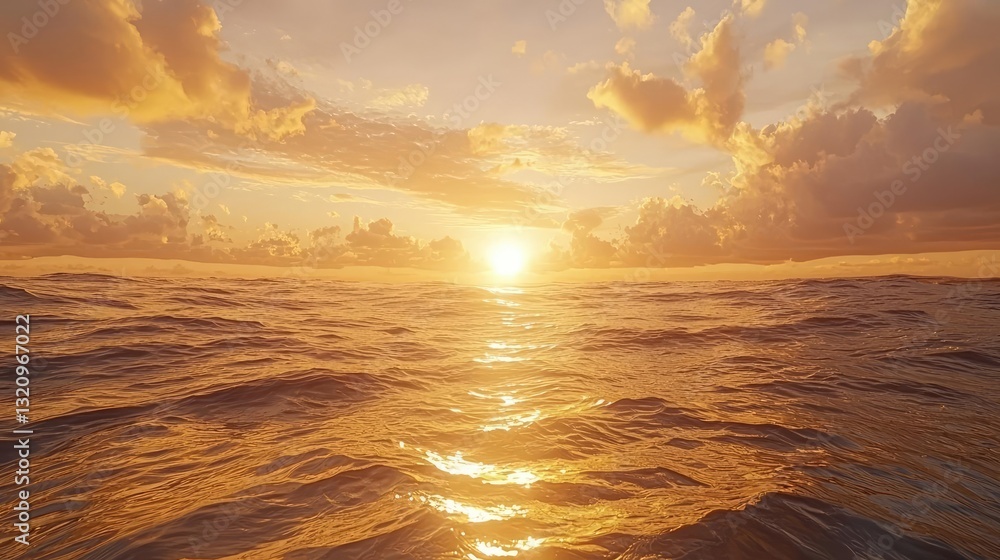 Poster waterscape abstract background idea. golden sunset reflecting over calm ocean waters, creating a ser