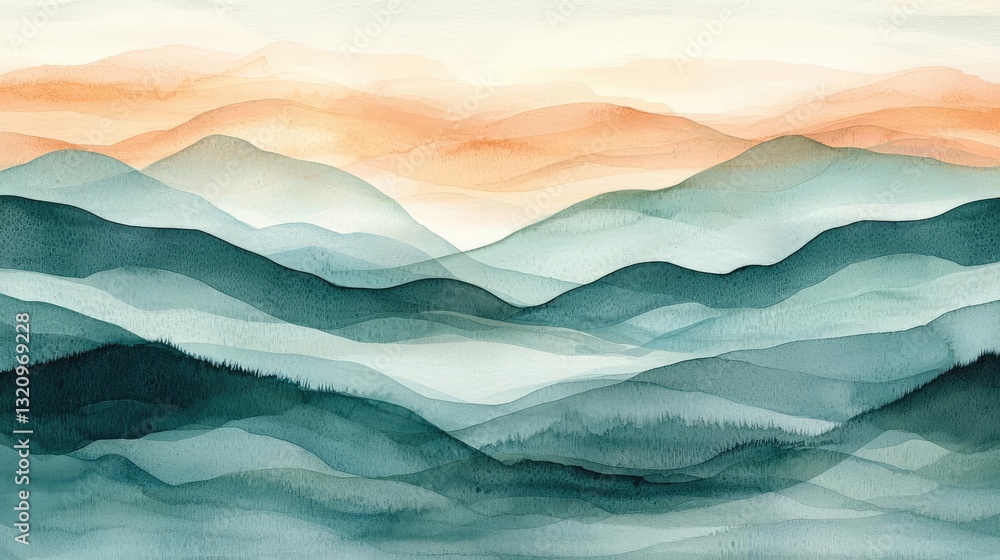 Poster pastel color illustration abstract background idea. serene watercolor landscape showcasing layers of