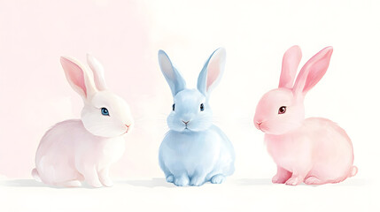 Fototapeta premium Delicate pastel Easter bunnies, hand-drawn with minimalistic design for elegant projects.
